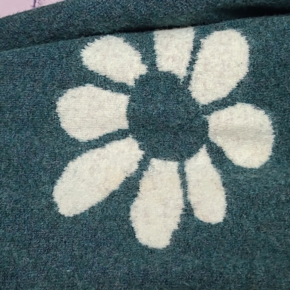 NATURAL LIFE DEEP SPECKLED GREEN HIPPIE DAISY PRINTED WOOL BLEND SWEATER XL - Picture 6 of 15